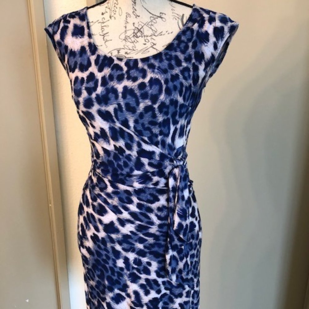 INC Blue and light pink Leopard print knee high dress